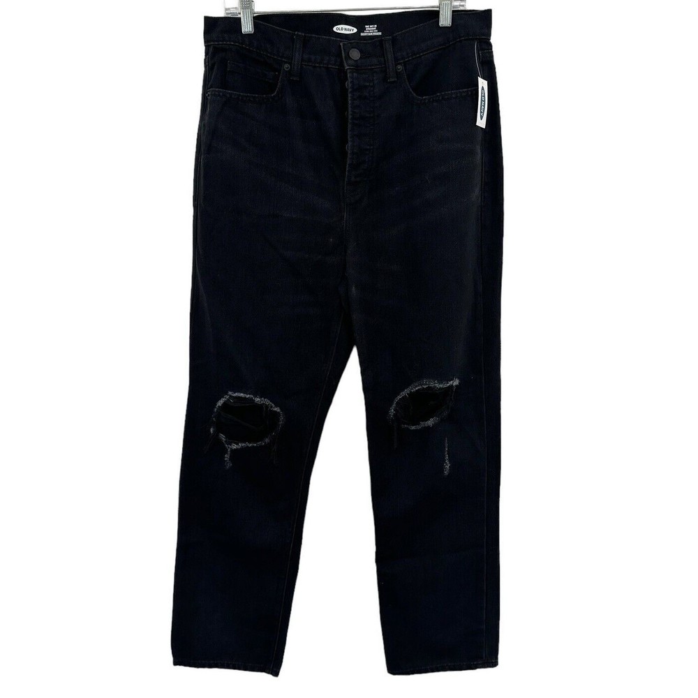 Old Navy Jeans 12 Women’s Sky High Boyfriend Destroyed Black Button Fly
